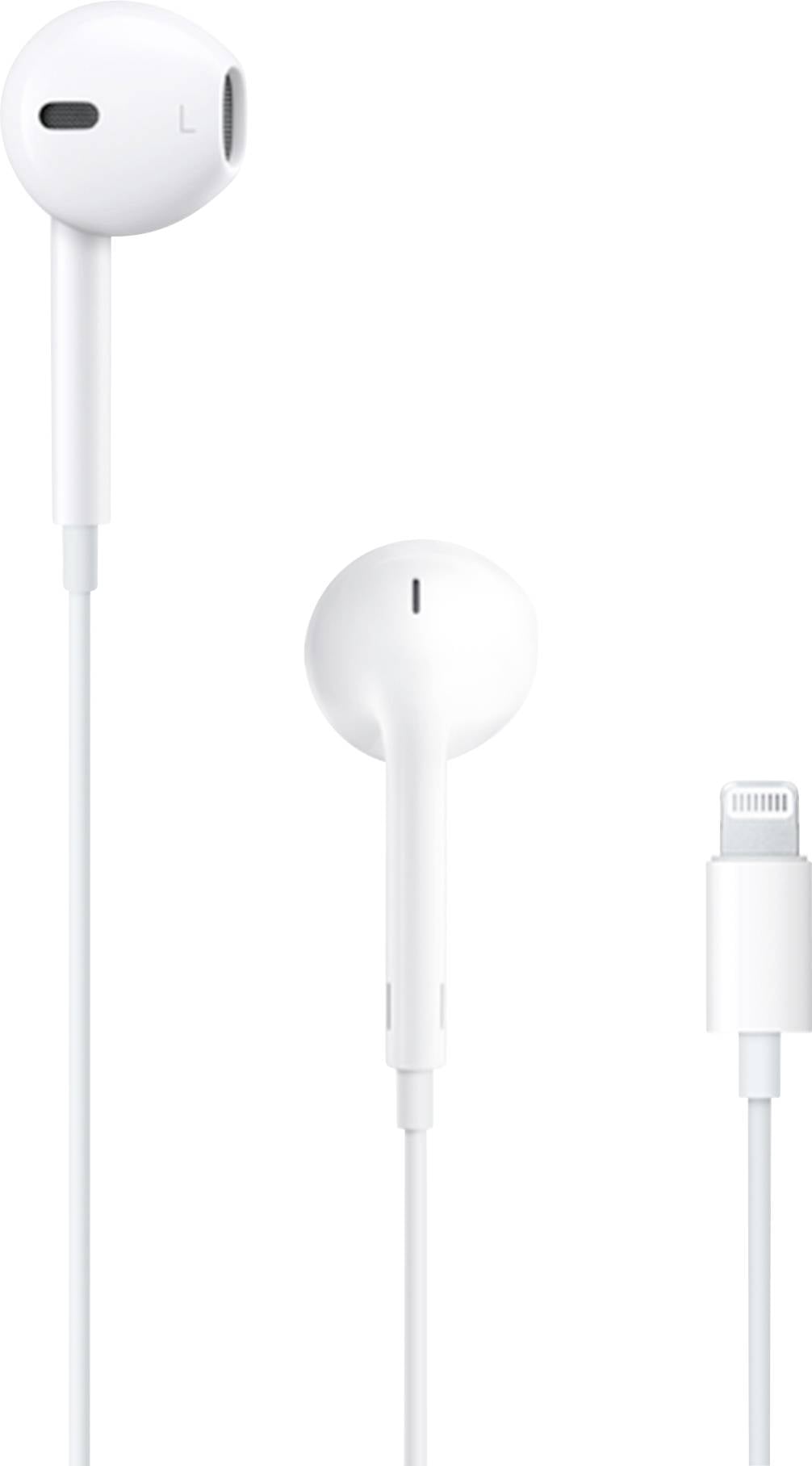 Biely káblový in-ear slúchadlový set s Lightning konektorom.