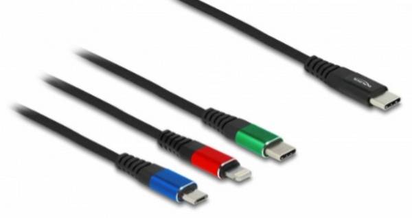 Delock Nabíjací kábel USB USB 2.0 USB-C ® zástrčka, USB-C ® zástrčka, USB Micro-B zástrčka, Apple Lightning konektor 1.00 m čierna  86596