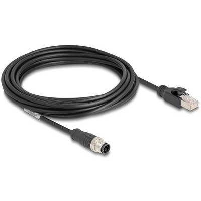 Čiernický sieťový kábel s RJ45 konektorom a 8-pólovým kruhovým konektorom, zvinutý. Vhodný pre sieťové pripojenia.