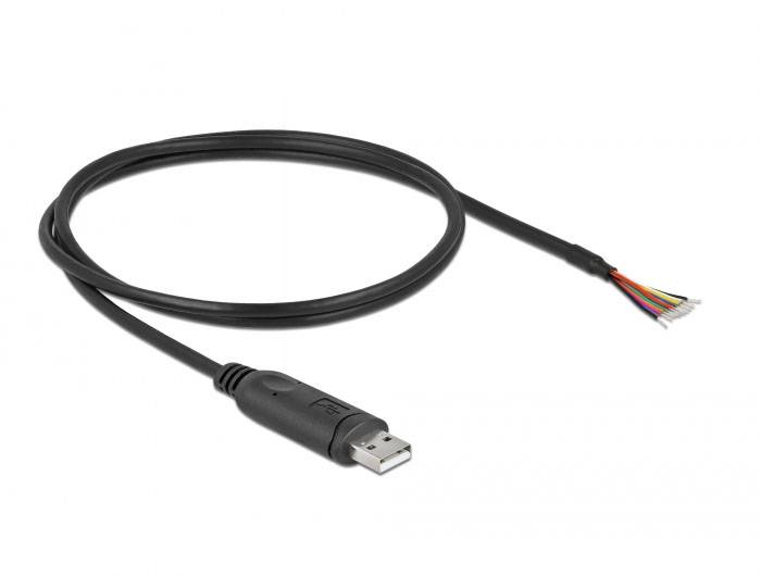 USB kábel s otvorenými koncami a voľne prístupnými farebnými vodičmi, znázorňuje možnosti pripojenia a internú konštrukciu.