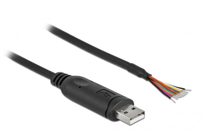 Odrezaná koncovka USB kábla, na ktorej sú viditeľné konce farebných vodičov.