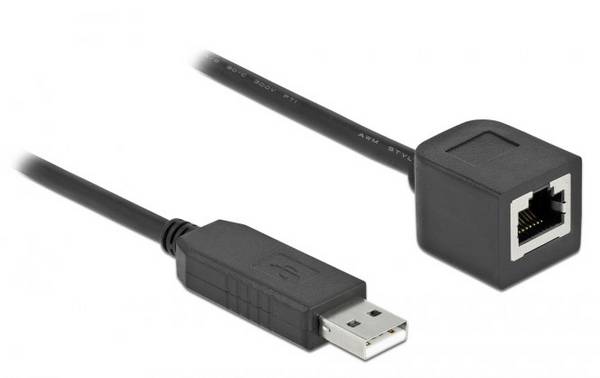 Delock adaptérový kábel USB A na RJ45 USB 2.0 konektor rj45, USB-A zástrčka 0.50 m čierna pre port konzoly (router / switch) 64163