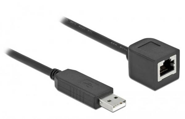 Delock adaptérový kábel USB A na RJ45 USB 2.0 USB-A zástrčka, konektor rj45 2.00 m čierna 64165