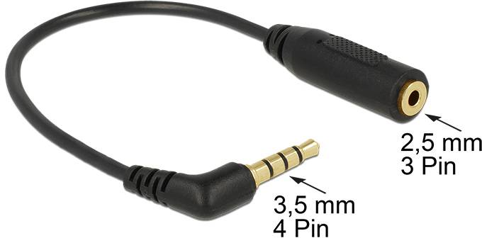 Delock 65673 jack audio prepojovací kábel [1x jack zástrčka 3,5 mm - 1x jack zásuvka 2,5 mm] 0.175 m čierna-2