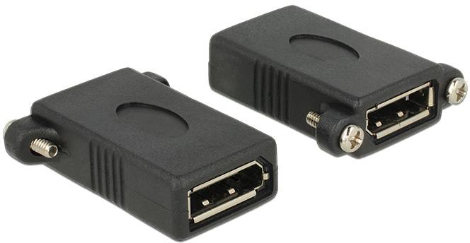 Dva čierne DisplayPort konektory so skrutkovacím závitom pre bezpečné upevnenie.