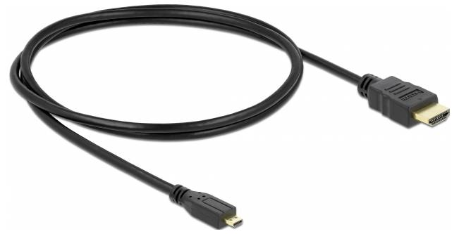 Čierne HDMI káble so štandardným a micro konektorom, vhodné pre pripojenie zariadení ako sú kamery alebo tablety k displejom.
