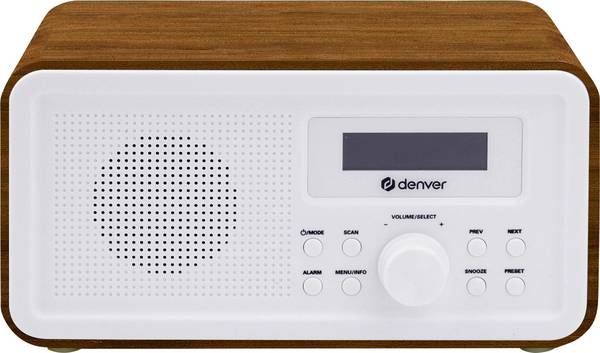 Denver DAB-30DW Dark Wood 111111000650 stolný rádio, DAB+, FM, funkcia alarmu, hnedé drevo (hodvábne matné)