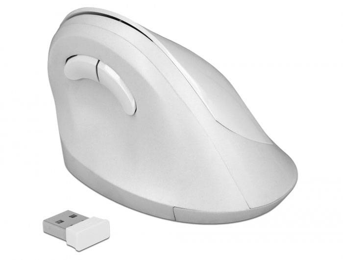 Delock 12596 ergonomická myš, prenos USB, bezdrôtový, 4 tlačidlo, 800 dpi, 1200 dpi, 1600 dpi, biela-2
