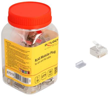 Delock 67019 Modulárny konektor RJ45 Cat.6A pre tenké a ploché káble, sada 100 kusov 67019 zástrčka biela 1 ks-3