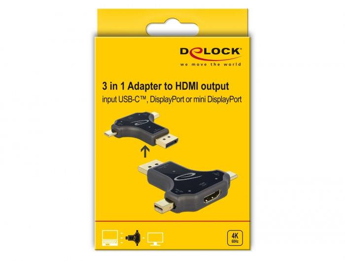 Adaptér 3 v 1 pre HDMI výstup: vstupy USB-C, DisplayPort alebo Mini DisplayPort