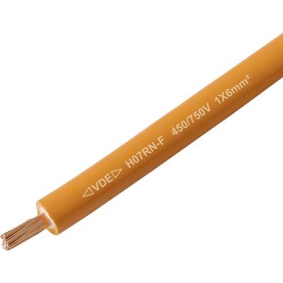 Oranžový elektrický kábel s označením H07RN-F 450/750V 1X6mm², vhodný na prenos elektrickej energie.