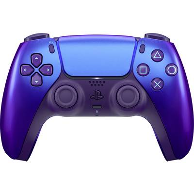 Modro-fialový herný ovládač s tlačidlami a joystickmi.