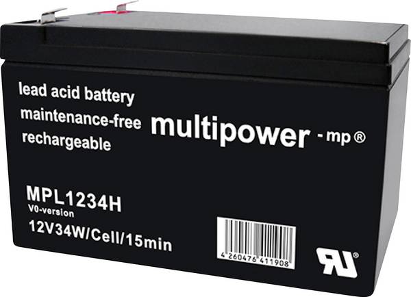 multipower MPL1234H-V0 149200 olovený akumulátor 12 V 8.5 Ah olovený so skleneným rúnom (š x v x h) 65 x 102 x 151 mm plochý konektor 6,35 mm  bezúdržbová, nebadateľné vybíjanie