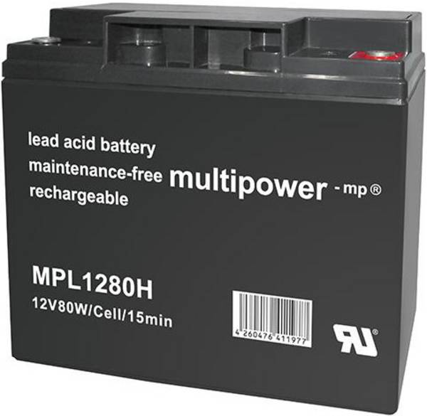 multipower MPL1280H 149750 olovený akumulátor 12 V 20 Ah olovený so skleneným rúnom (š x v x h) 181 x 167 x 76 mm skrutkované M5  bezúdržbová, nebadateľné vybíjanie