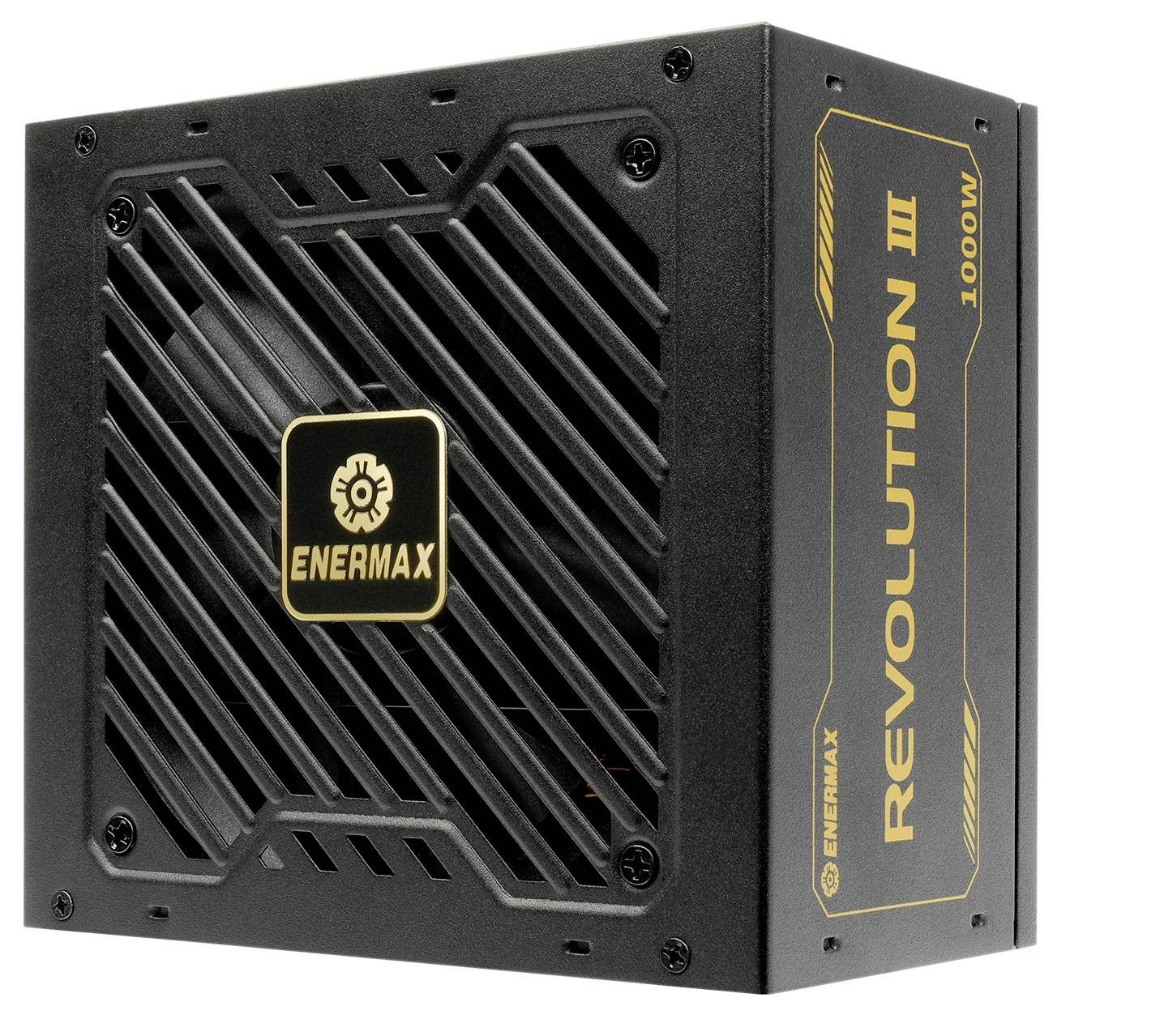 Sieťový zdroj 'Enermax Revolution III', 1000W, čierna konštrukcia so mriežkou.