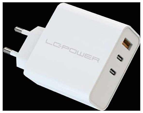 LC Power LC-GAN-65 Caricatore USB 65 W 2x USB-C ®, 1x 2 USB-A Consegna di potenza 3.0 Bianco Ambiente interno GaN, Caricatore rapido, USB Power Delive