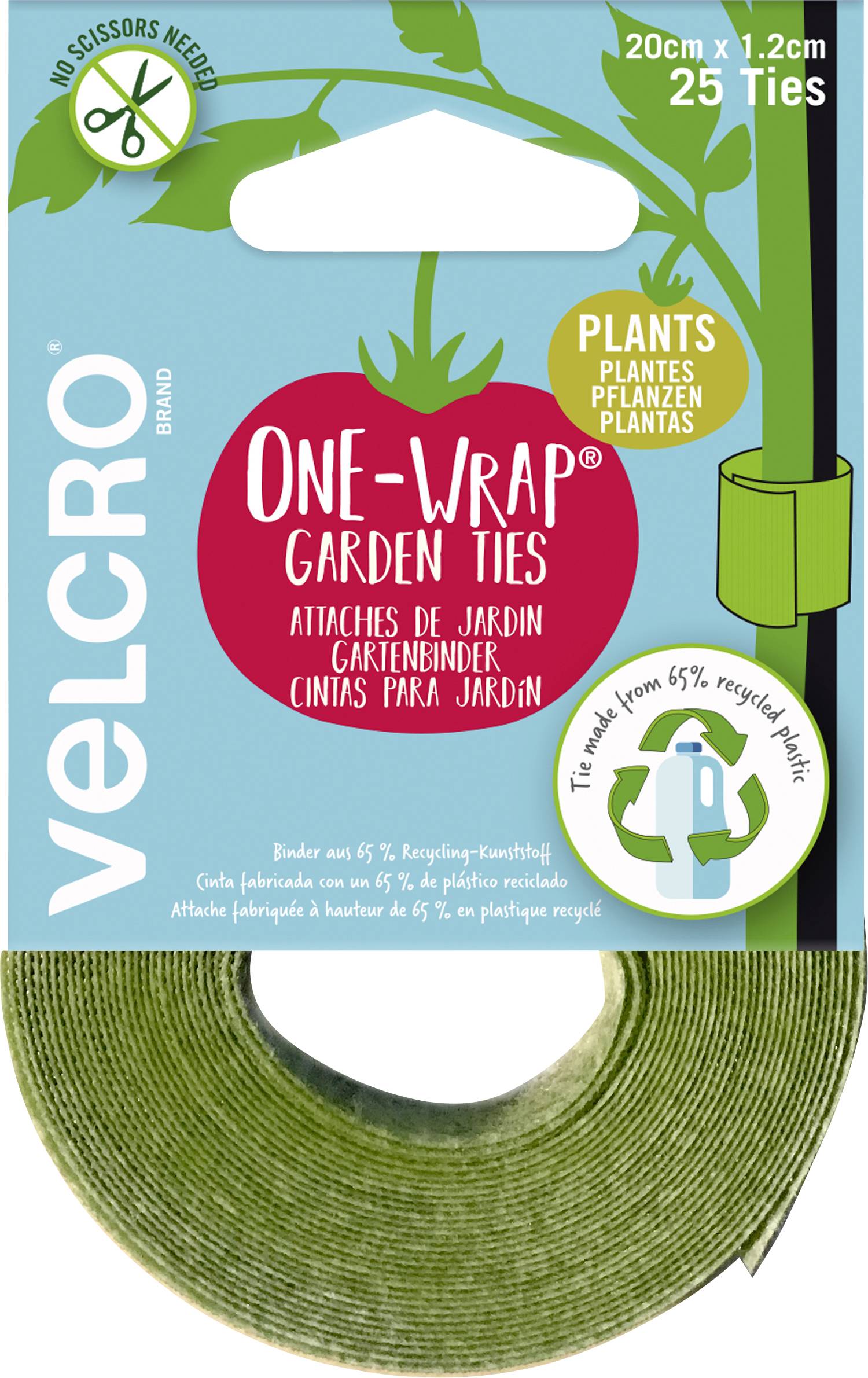 'One-Wrap Garden Ties', šetrné k rastlinám, 20 cm dlhé, obsahuje 25 úväzkov. Obsahuje minimálne 65 % recyklovaných materiálov.