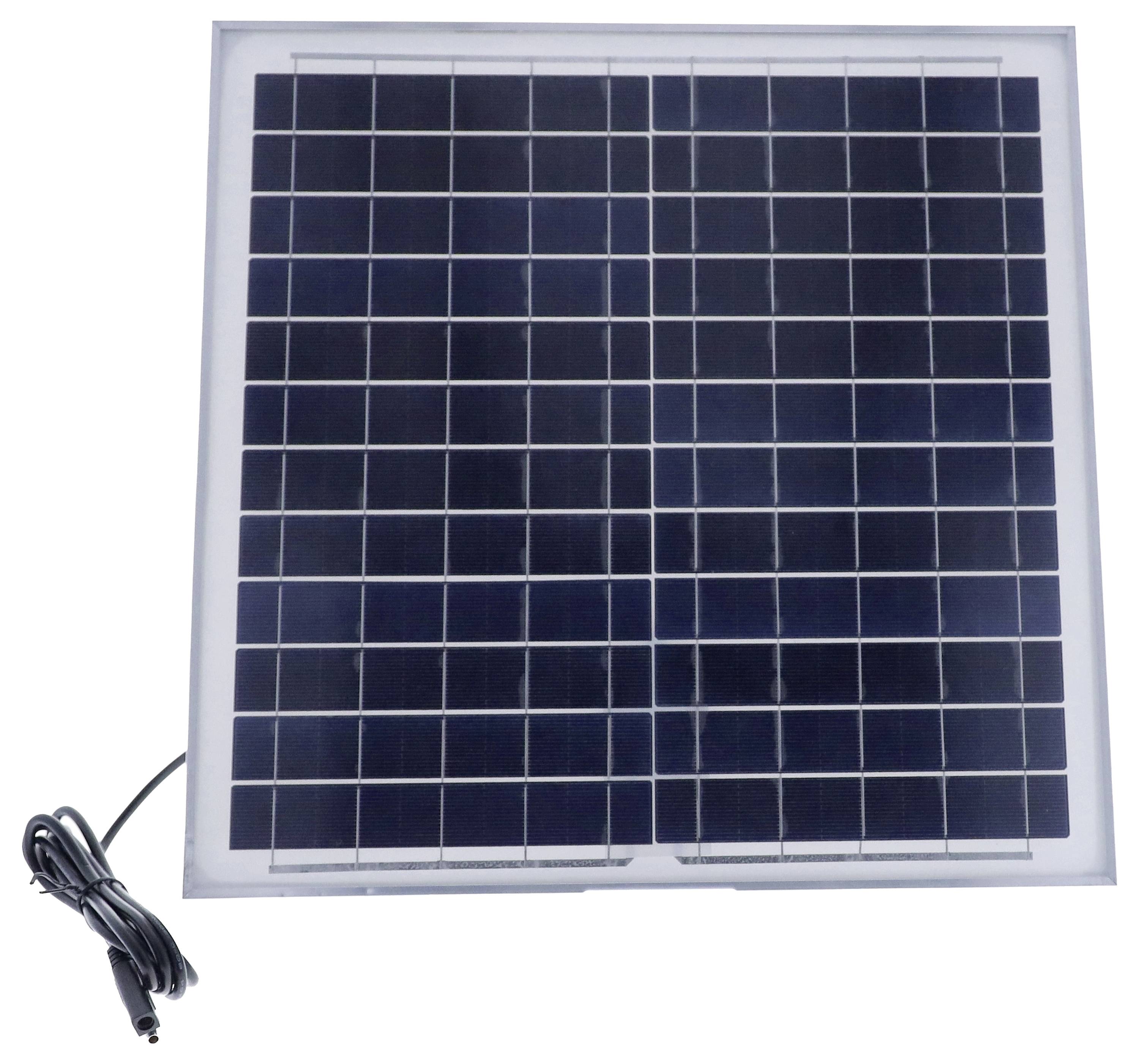 Štvorcový solárny panel s pripojeným elektrickým káblom na výrobu energie zo slnečného svetla.