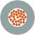 Sivý kruh s bielym stredom, ktorý je vyplnený oranžovými bodkami.