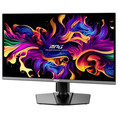 Počítačový monitor zobrazuje farebný, abstraktný dizajn v žiarivých odtieňoch. Nápis: 'MSI PERFORMANCE GAMING'.