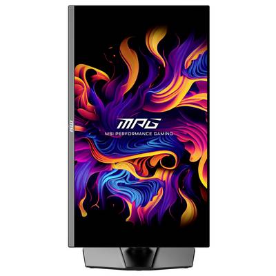 Počítačový monitor zobrazuje farebný, abstraktný vzor so slovami 'MSI Performance Gaming' v strede obrázka.