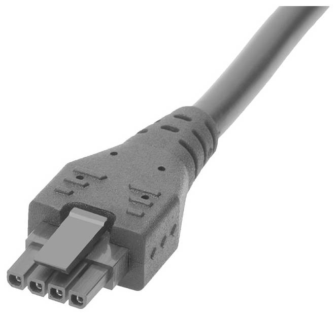 Sivý elektrický kábel so špeciálnou trojkontaktovou zástrčkou na bielom pozadí.