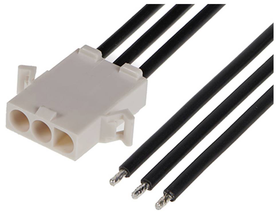 Trojpólová zástrčka s čiernymi káblami, vhodná pre elektronické prepojenia a elektrické inštalácie.