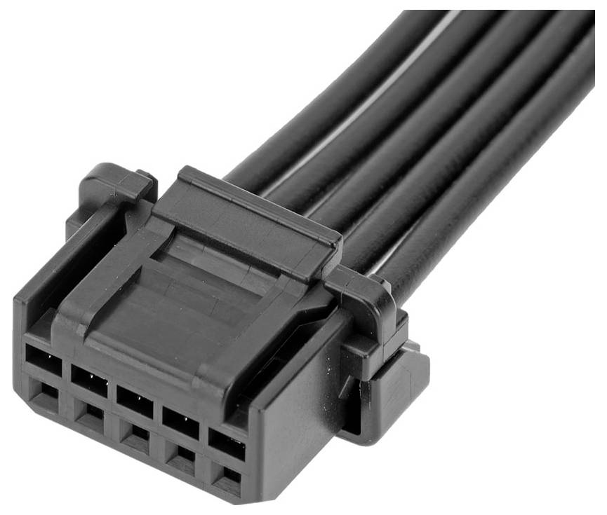 Čierny elektrický konektor s viacerými kolíkmi, pripravený na pripojenie v elektronickom zariadení.