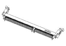 Technický diagram elektronického konektora, priamy pohľad, zobrazuje detailné piny a upevnenia.