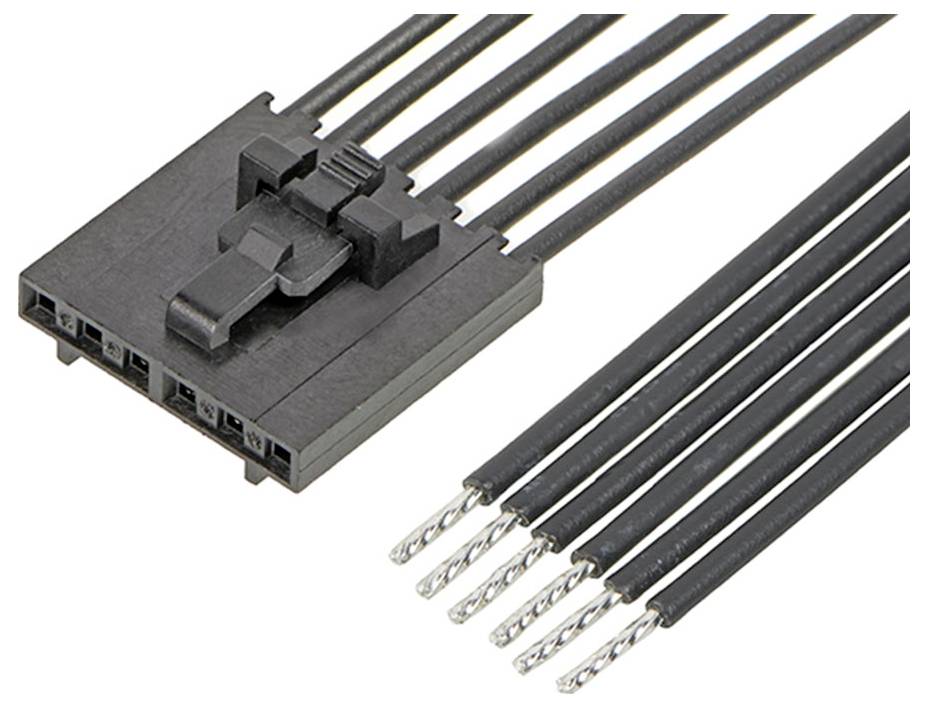 Čierny konektor s viacerými vodičmi, ktoré je možné spájkovať. Vhodný pre elektronické prepojenia alebo zapojenie káblov.