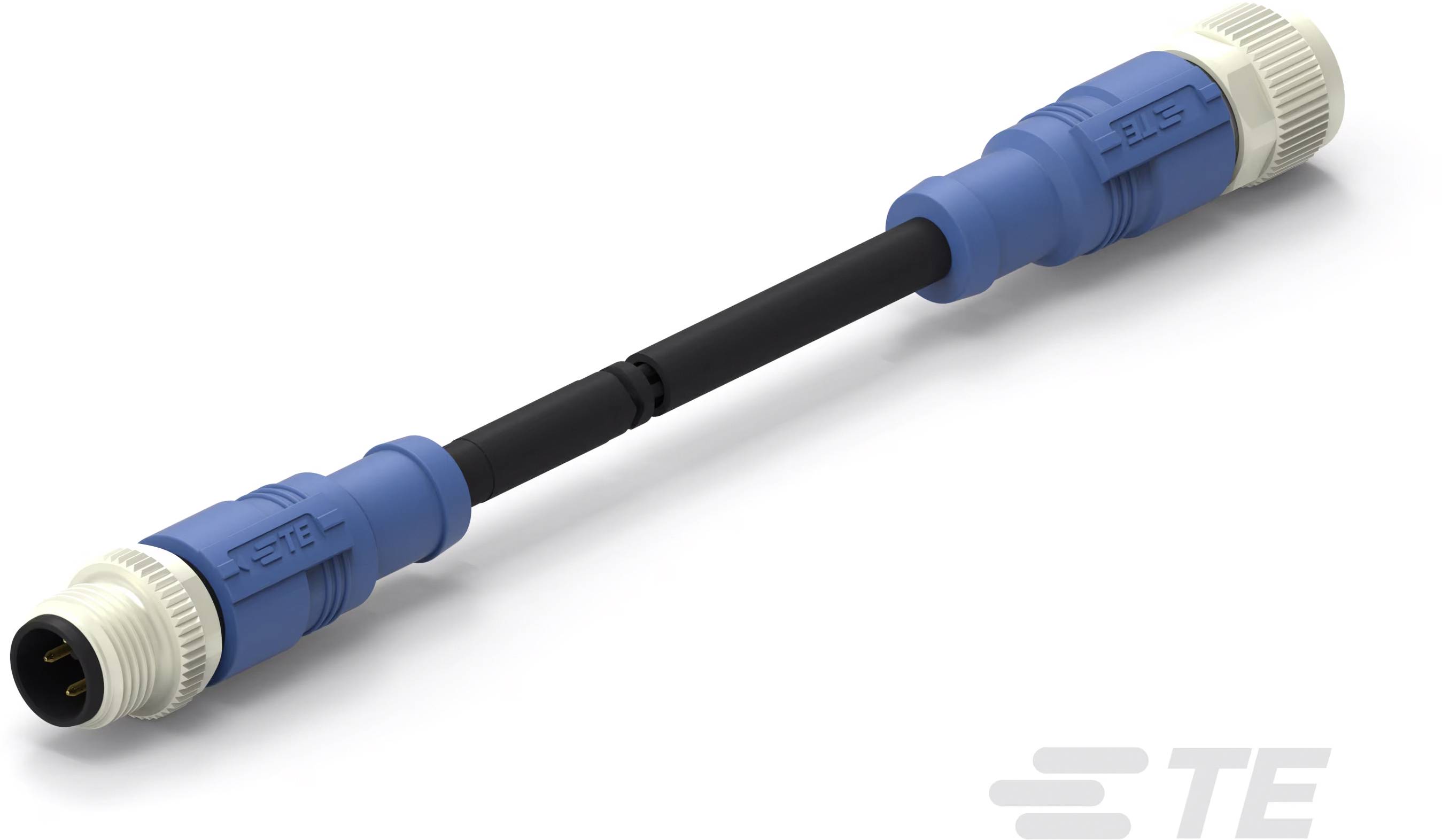 Modrý, vodotesný prepojovací kábel so zástrčkami na oboch koncoch, ktorý poskytuje robustnosť a spoľahlivé elektrické prepojenie.