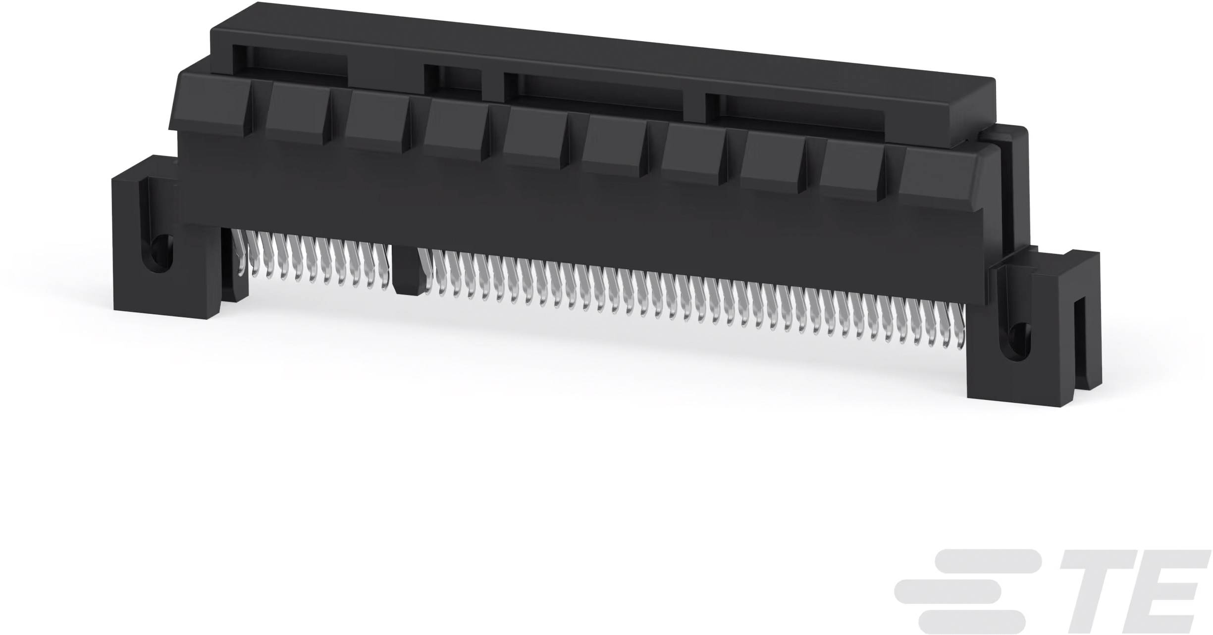 Čierny elektrický konektor s viacerými kovovými pinmi, vhodný pre priemyselné alebo technické aplikácie.