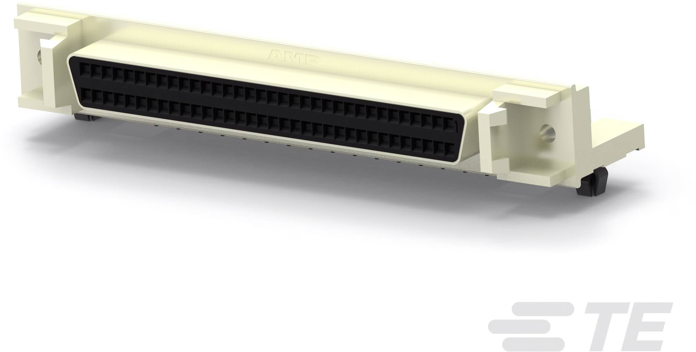 Elektronický konektor v bielej a čiernej farbe s obdĺžnikovým tvarom a viacerými pripájacími kolíkmi pre technické aplikácie.