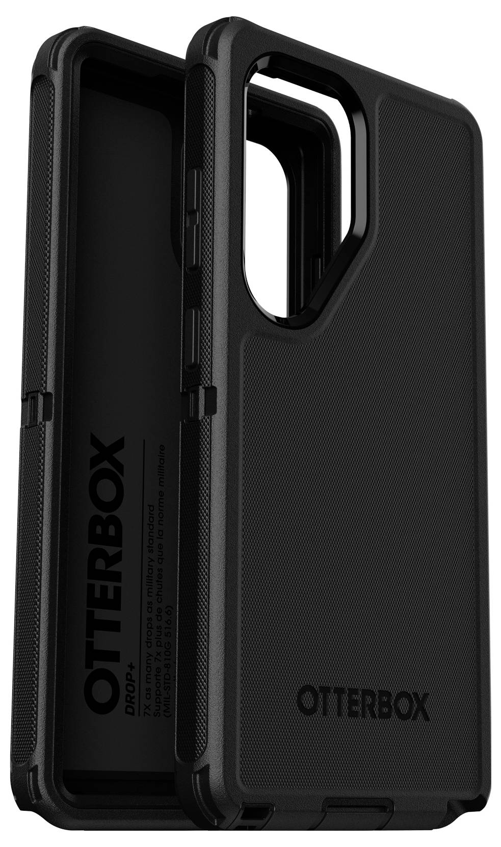 Čierny, robustný obal na mobil značky OtterBox s tvarovaným dizajnom pre lepšie uchopenie.
