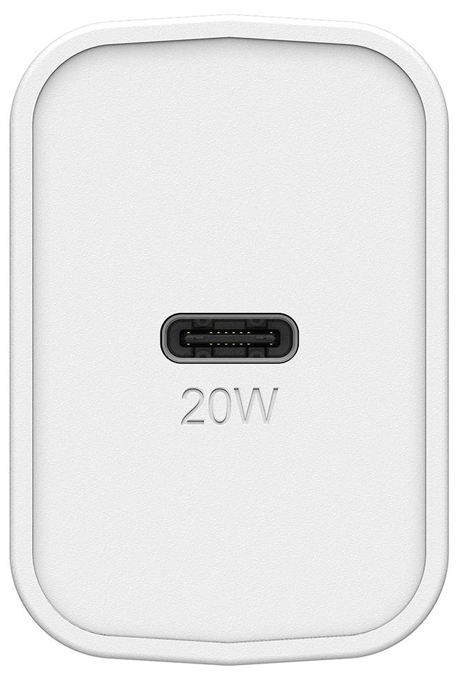 Biely 20W USB-C napájací adaptér pohľad zhora, vhodný na nabíjanie elektronických zariadení.