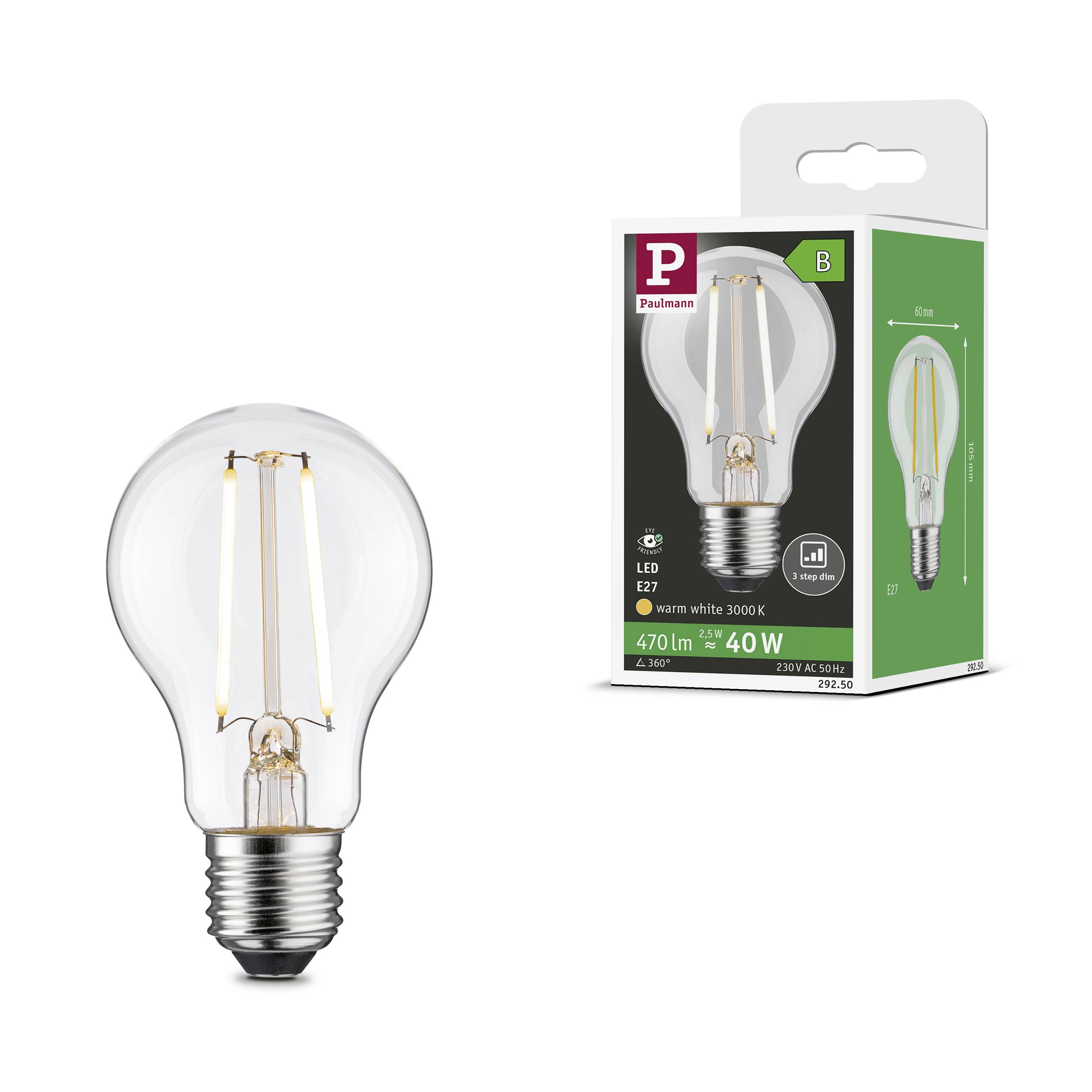 Paulmann 29250 LED En.trieda 2021 B (A - G) E27 klasická žiarovka 2.5 W teplá biela (Ø x v) 60 mm x 105 mm 1 ks-5
