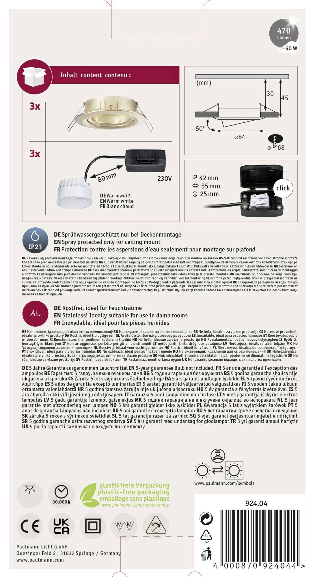 Paulmann 92404 Nova Coin LED vstavané svetlo sada 3 ks LED 6 W zlatá (matná)-7