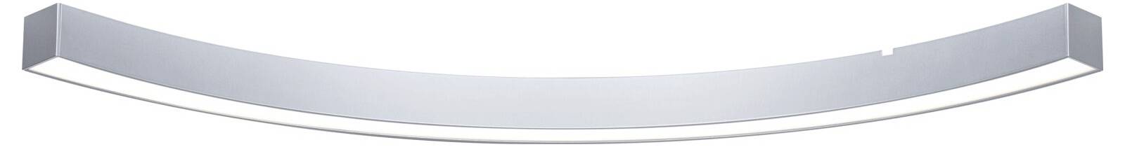 Zakrivená kovová lišta s elegantným strieborným povrchom, ktorá je rovnomerne zahnutá a na koncoch jemne smeruje dovnútra.