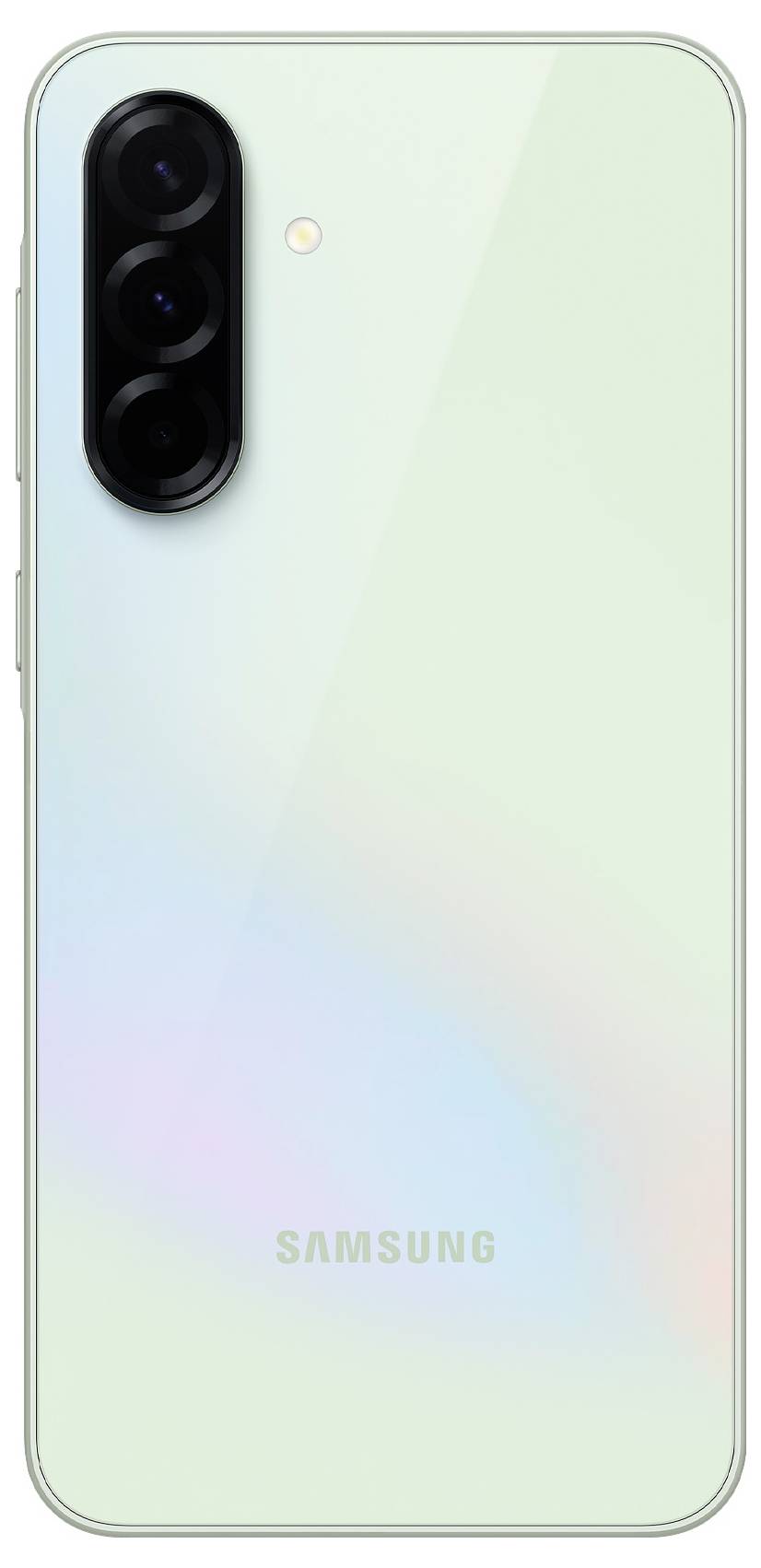 Smartfón značky Samsung vo svetlozelenom prevedení s tromi fotoaparátmi na zadnej strane.