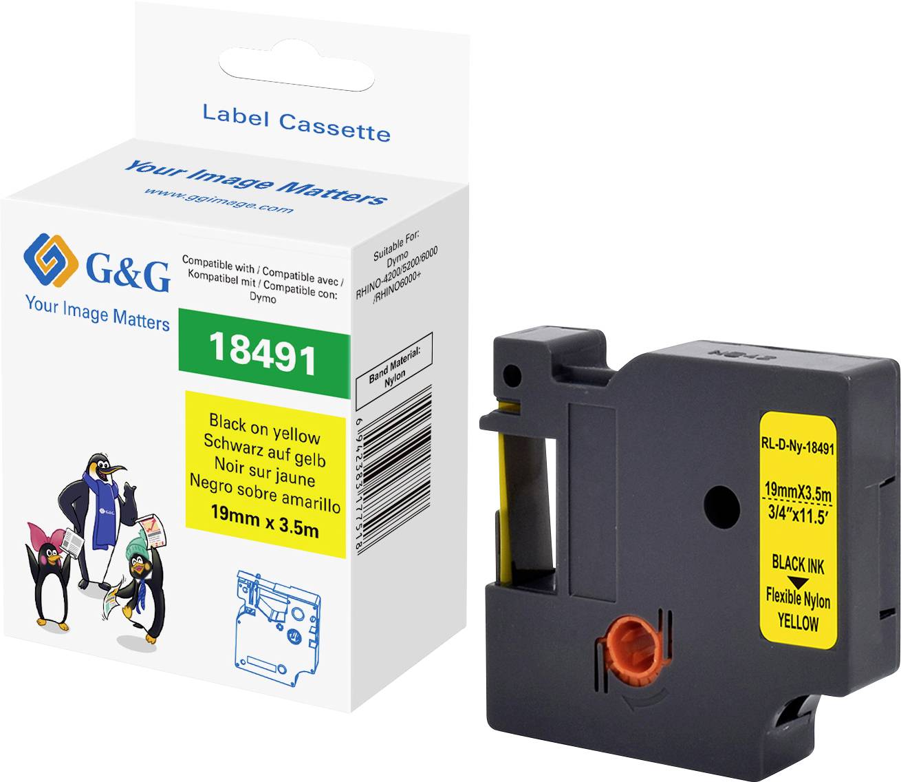 G&G Skriftbånd Polyamid Båndfarve: Gul Skriftfarve: Sort 19 mm 3.5 m