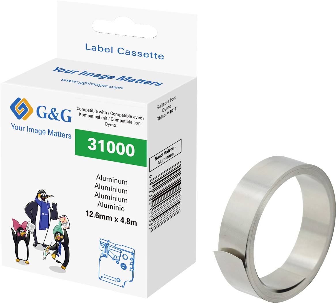 G&G Prægebånd,skrifttape Aluminium Båndfarve: Sølv 12.6 mm 4.8 m