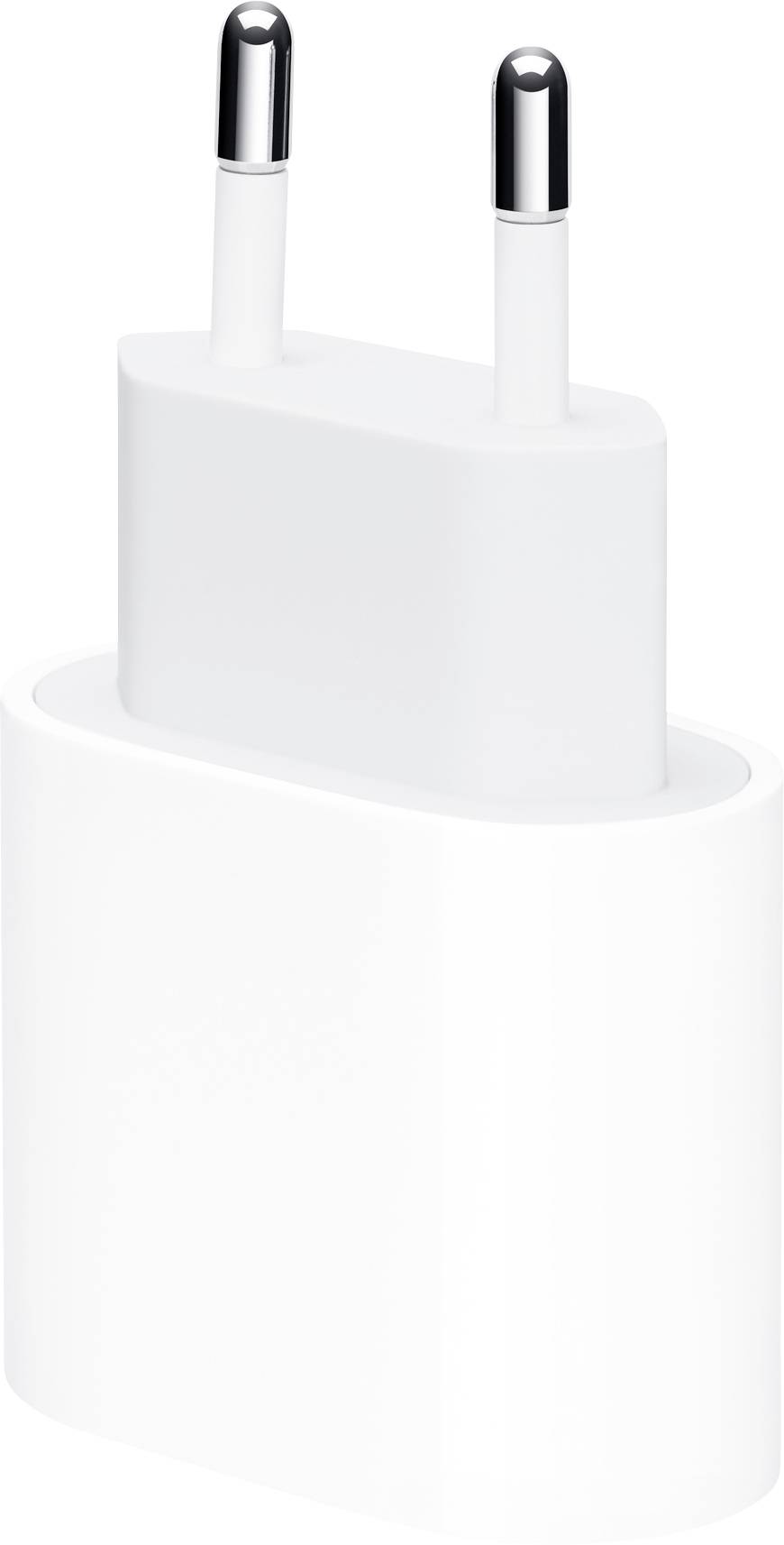 Biele USB nabíjačka s dvoma okrúhlymi kontaktmi, vhodná pre európske zásuvky.