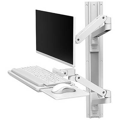 Počítačom podporované rameno na stenu s monitorom, klávesnicou a myšou ponúka priestorovo úsporné pracovné riešenie pre ergonomickú prácu.