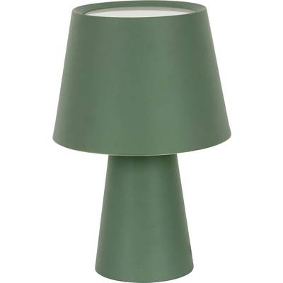 Zelená stolná lampa s kuţeľovitou podstavou a úzkym tienidlom, moderný dizajn.