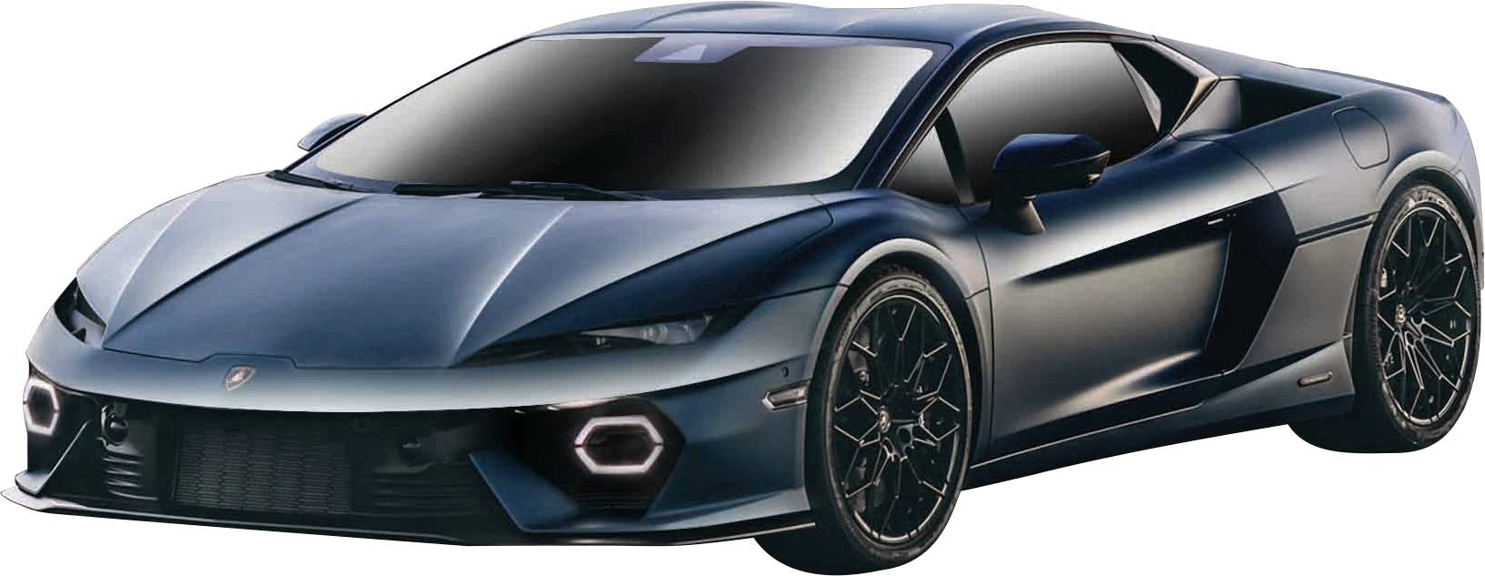 Čierny športový automobil s futuristickým dizajnom, nízkym podvozkom a veľkými diskami kolies pred bielym pozadím.