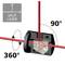 Diagram znázorňuje laserový lúč, ktorý je rozdeľovačom svetla odkloněný o 90° a otočený v 360-stupňovom rozsahu.