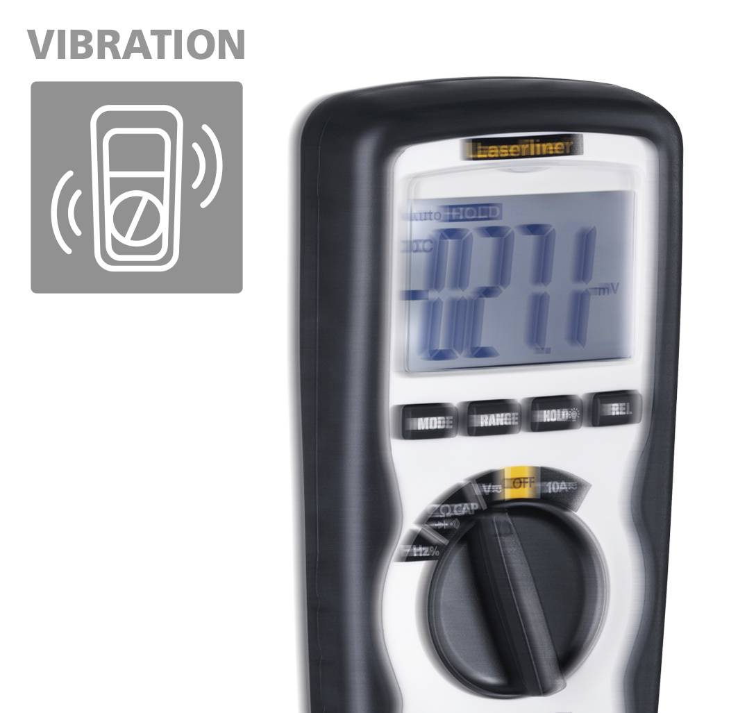 Laserový merací prístroj zobrazuje hodnotu '0,271'. V ľavom hornom rohu obrázku je symbol 'Vibrácia'.