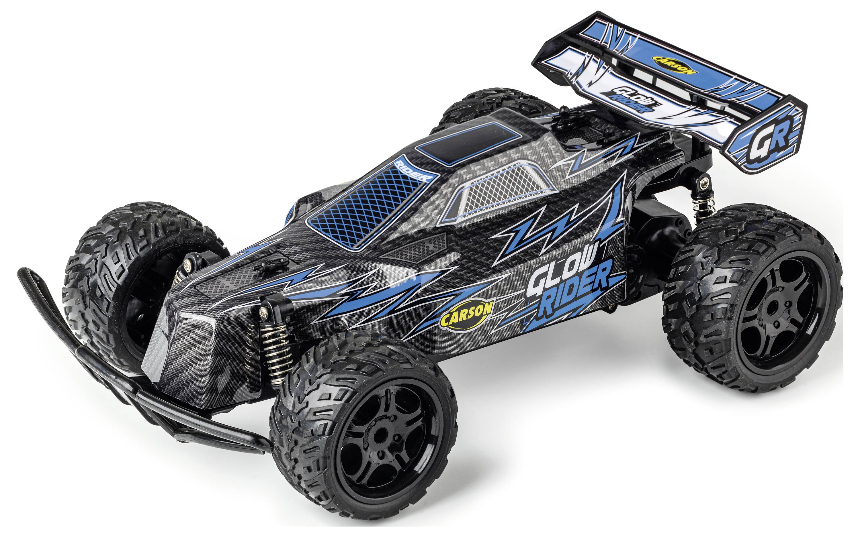 Carson Modellsport Glow Rider modrá 1:12 RC model auta elektrický buggy 100% RTR 2,4 GHz vr. akumulátorov, nabíjačky a b-1