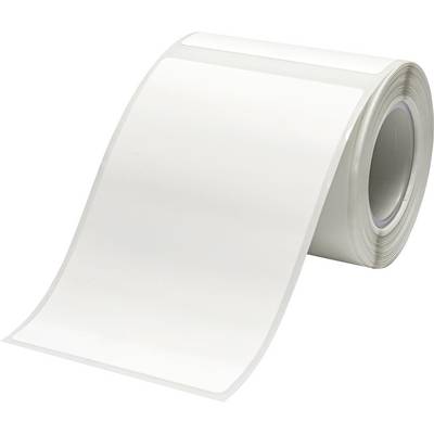Rolka bieleho etikového papiera mierne odvinutá na neutrálnom pozadí. Ideálna do tlačiarne alebo na popisovanie.
