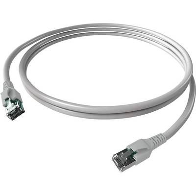 Sivý ethernetový kábel s RJ-45 konektorom na každom konci, používaný na sieťové pripojenia.